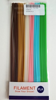 6 KLEUREN! 60x 0,25m - PLA Sticks - Natural